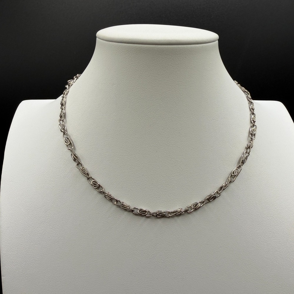 Silver Tone Spiral Wire Link Necklace Handmade Modernist Artisan Chain Jewelry
